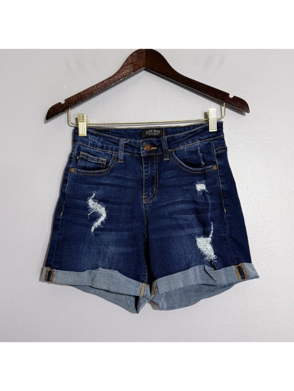 Judy Blue Jean Shorts Women Size S W24 Distressed Destroyed Cuffed Torn Dark Hip